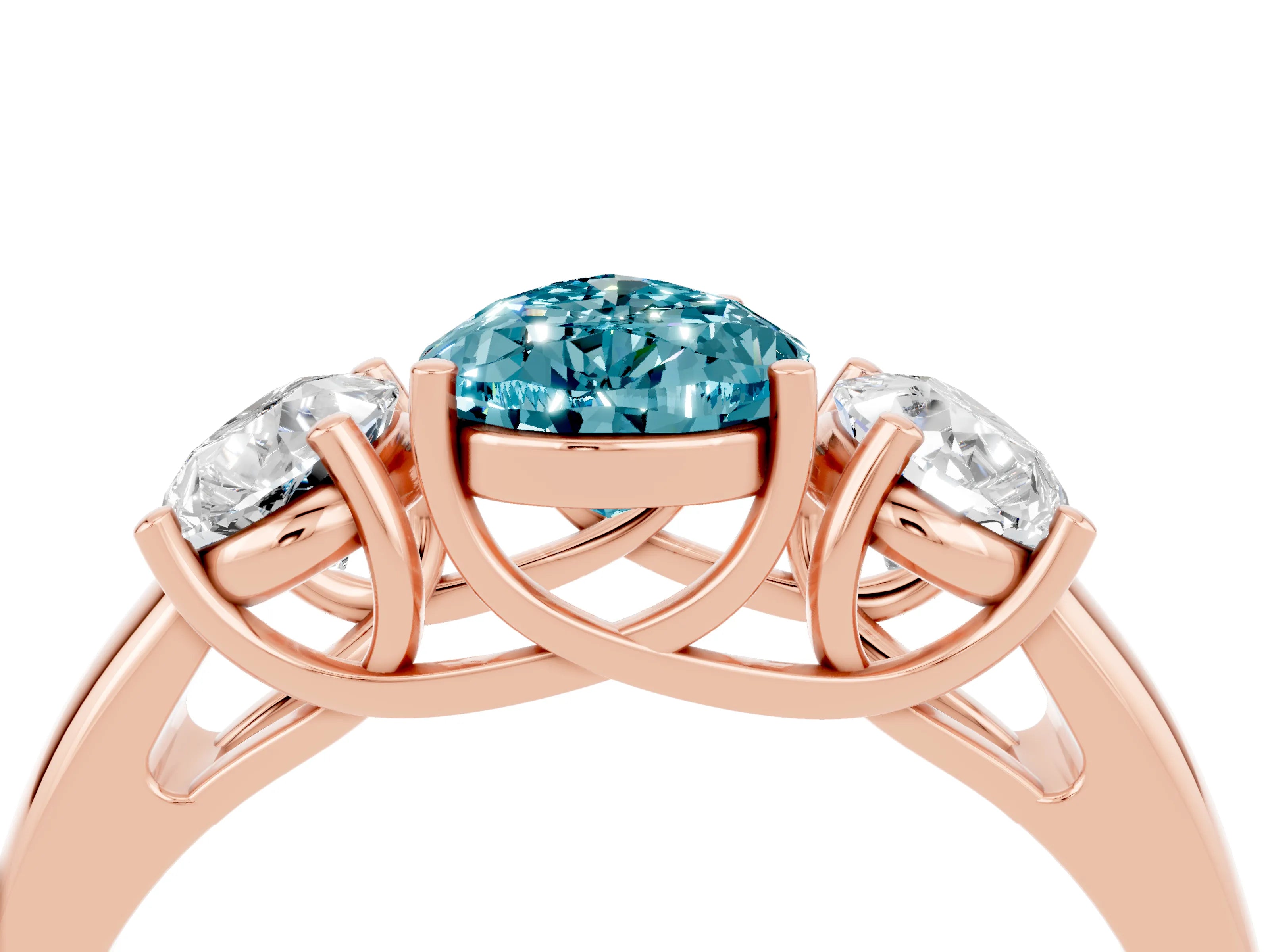 Rose gold Three-Stone Pear Cut Blue Topaz Engagement Ring with Prong Setting_4