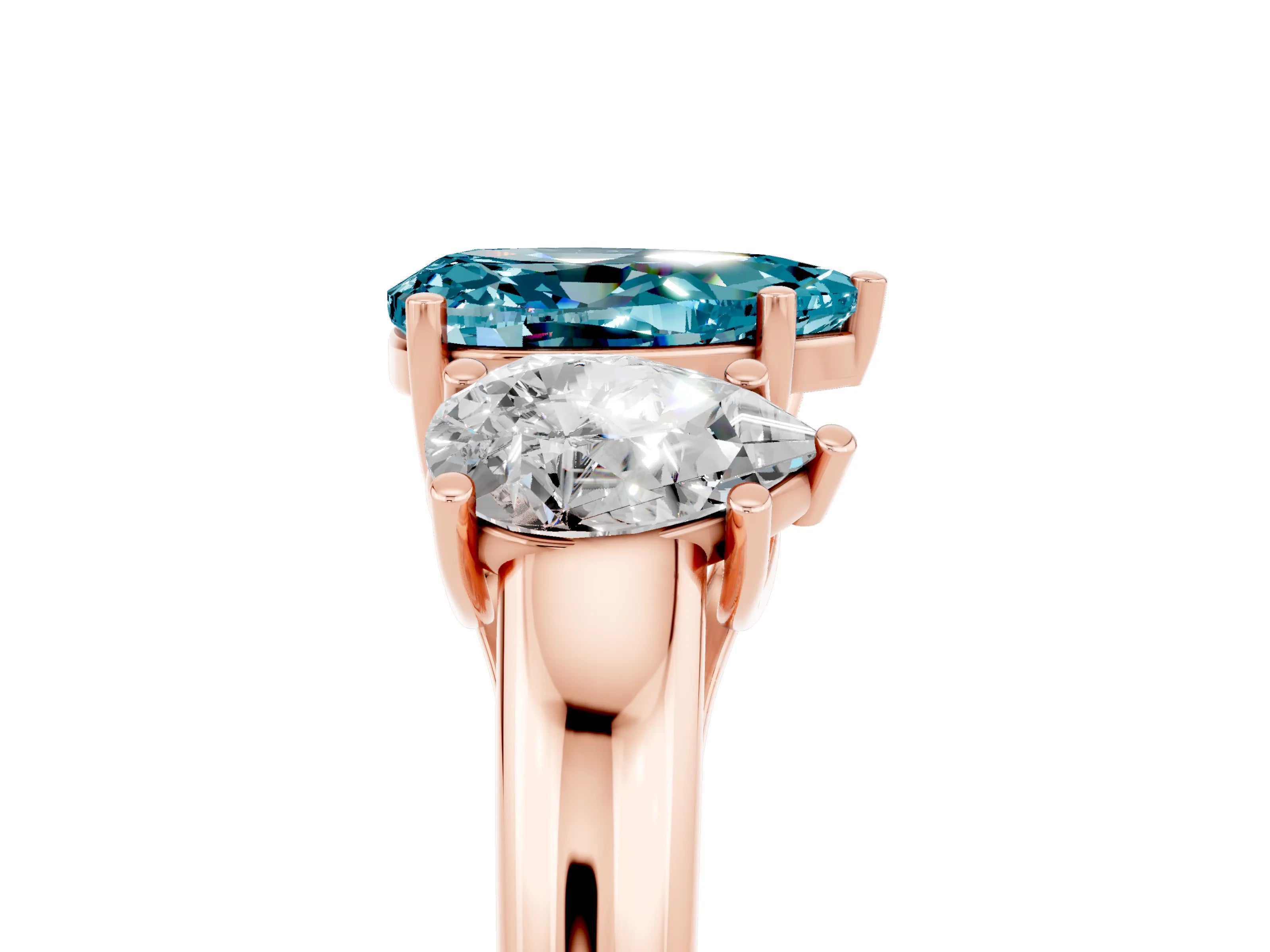 Rose gold Three-Stone Pear Cut Blue Topaz Engagement Ring with Prong Setting_5