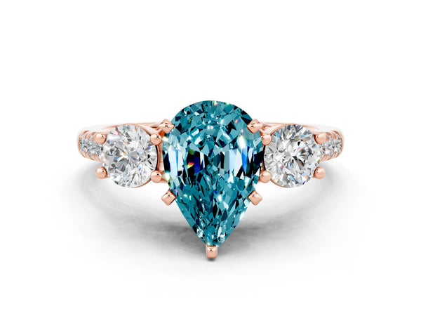 Rose gold Three-Stone Pear Cut Blue Topaz Pavé Band with Four-Prong Setting