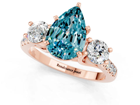 Rose gold Three-Stone Pear Cut Blue Topaz Pavé Band with Four-Prong Setting_1