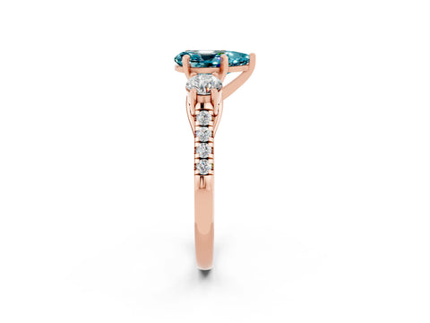 Rose gold Three-Stone Pear Cut Blue Topaz Pavé Band with Four-Prong Setting_2