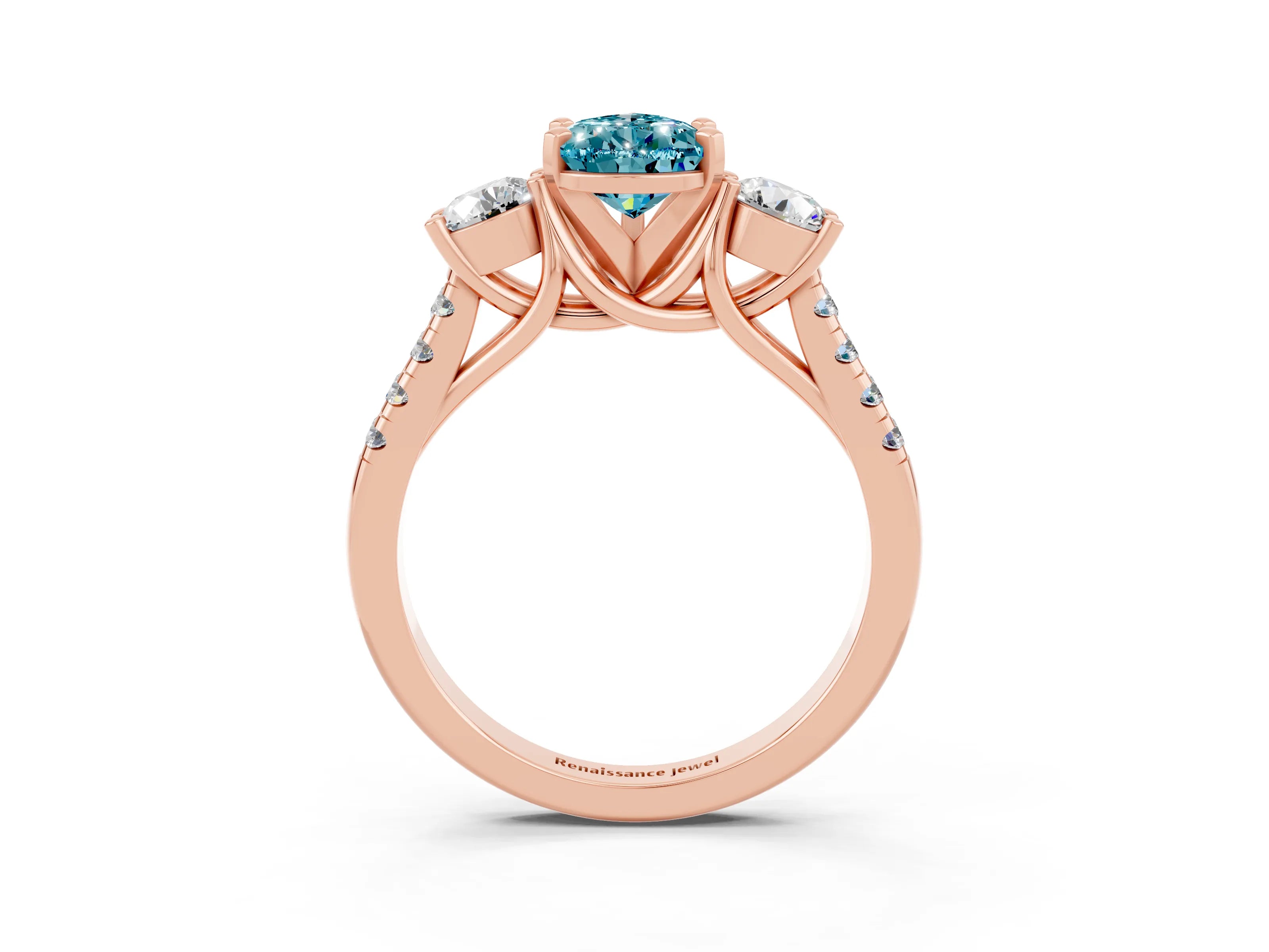 Rose gold Three-Stone Pear Cut Blue Topaz Pavé Band with Four-Prong Setting_3