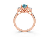 Rose gold Three-Stone Pear Cut Blue Topaz Pavé Band with Four-Prong Setting_3