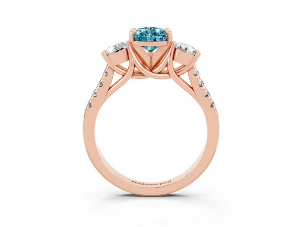 Rose gold Three-Stone Pear Cut Blue Topaz Pavé Band with Four-Prong Setting