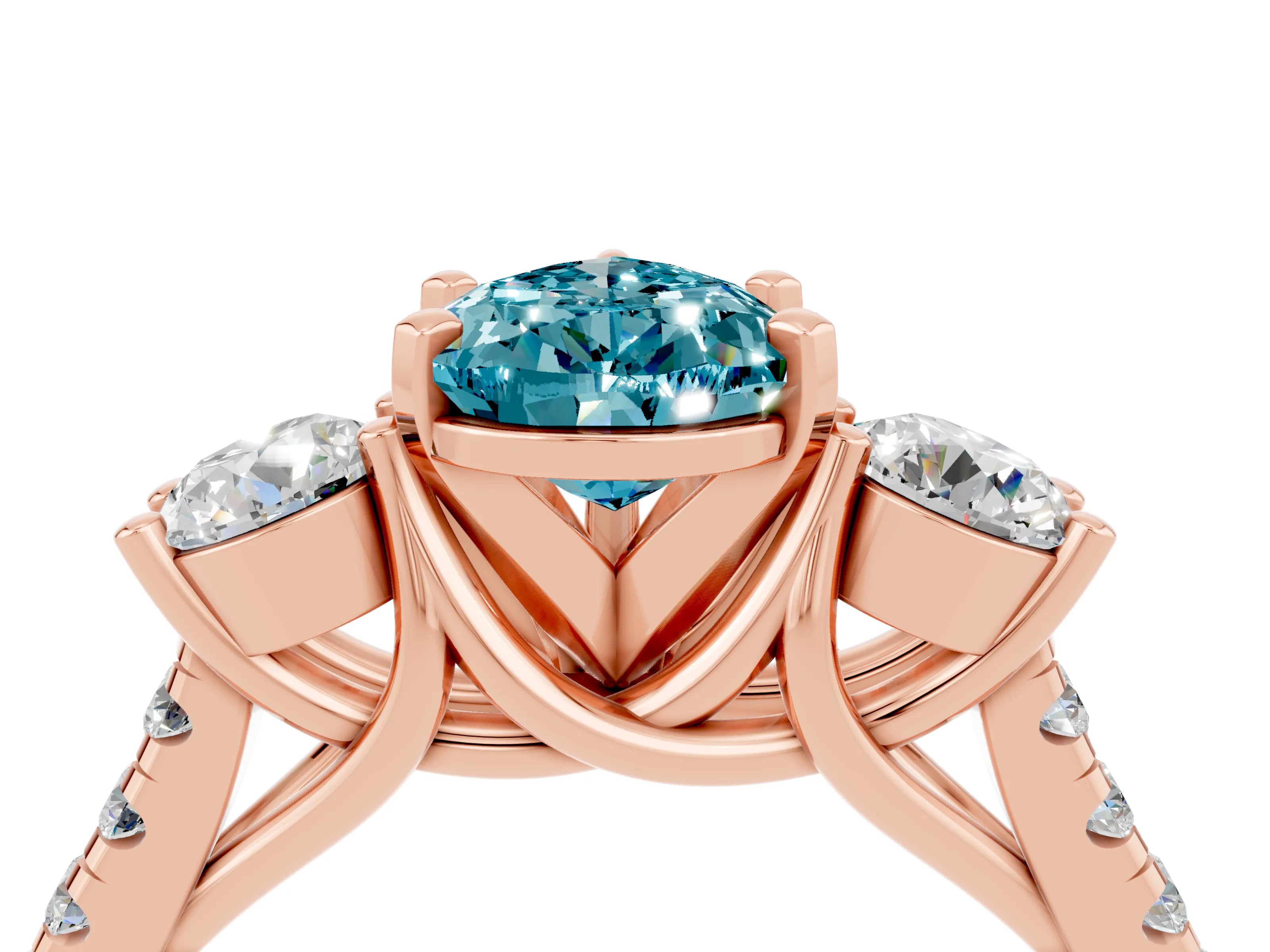 Rose gold Three-Stone Pear Cut Blue Topaz Pavé Band with Four-Prong Setting_4