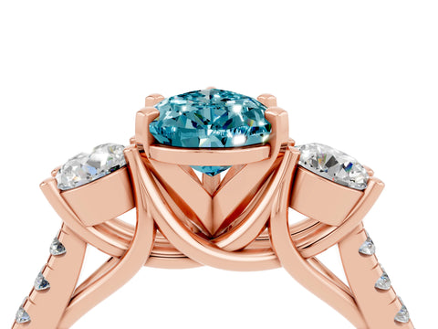 Rose gold Three-Stone Pear Cut Blue Topaz Pavé Band with Four-Prong Setting_4