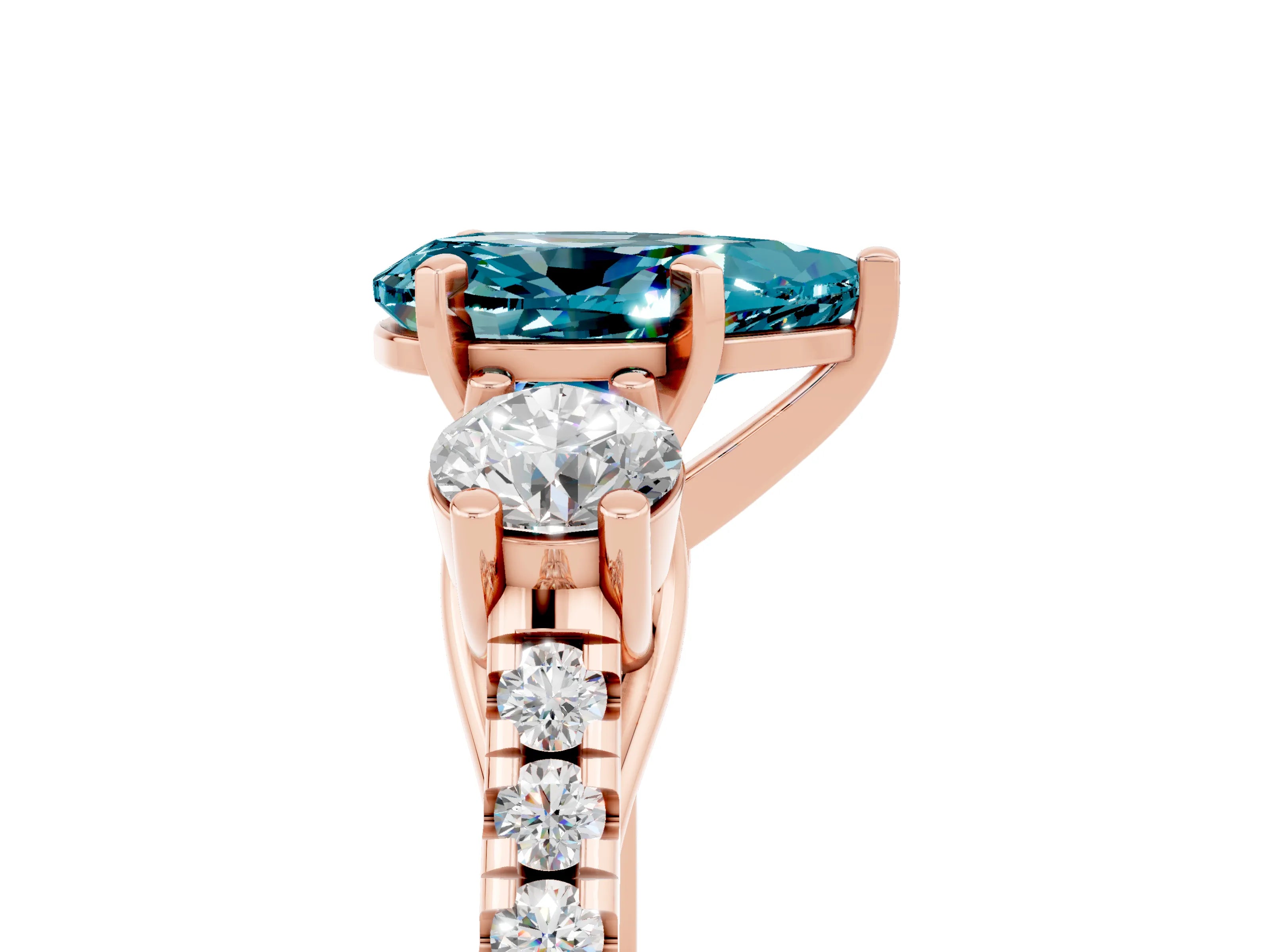 Rose gold Three-Stone Pear Cut Blue Topaz Pavé Band with Four-Prong Setting_5