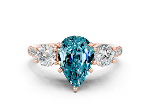 Rose gold Three-Stone Pear Cut Blue Topaz Pavé Band with Four-Prong Setting