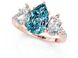 Rose gold Three-Stone Pear Cut Blue Topaz Ring with Pavé Band and Prong Setting_13