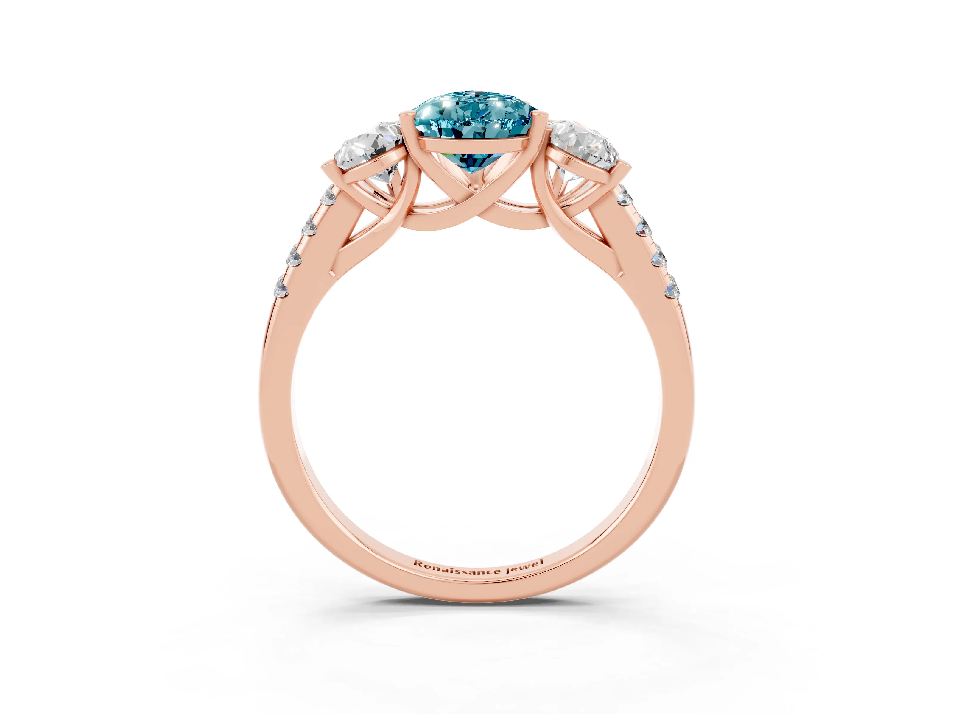 Rose gold Three-Stone Pear Cut Blue Topaz Ring with Pavé Band and Prong Setting_15