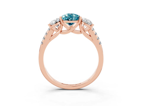 Rose gold Three-Stone Pear Cut Blue Topaz Ring with Pavé Band and Prong Setting_15