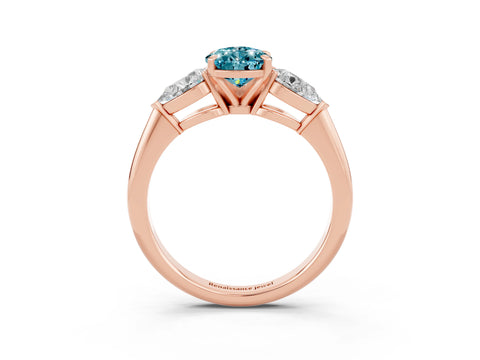Rose gold Three-Stone Pear Cut Blue Topaz Ring with Pear Side Stones and Four-Prong Setting_3