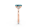 Rose gold Three-Stone Pear Cut Blue Topaz Ring with Pear  Side Stones in Four-Prong Setting_14