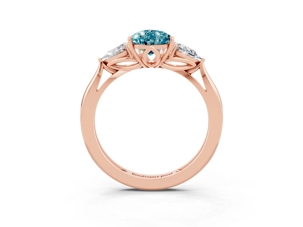 Rose gold Three-Stone Pear Cut Blue Topaz Ring with Pear  Side Stones in Four-Prong Setting
