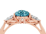 Rose gold Three-Stone Pear Cut Blue Topaz Ring with Pear  Side Stones in Four-Prong Setting_16