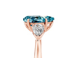 Rose gold Three-Stone Pear Cut Blue Topaz Ring with Pear  Side Stones in Four-Prong Setting_17