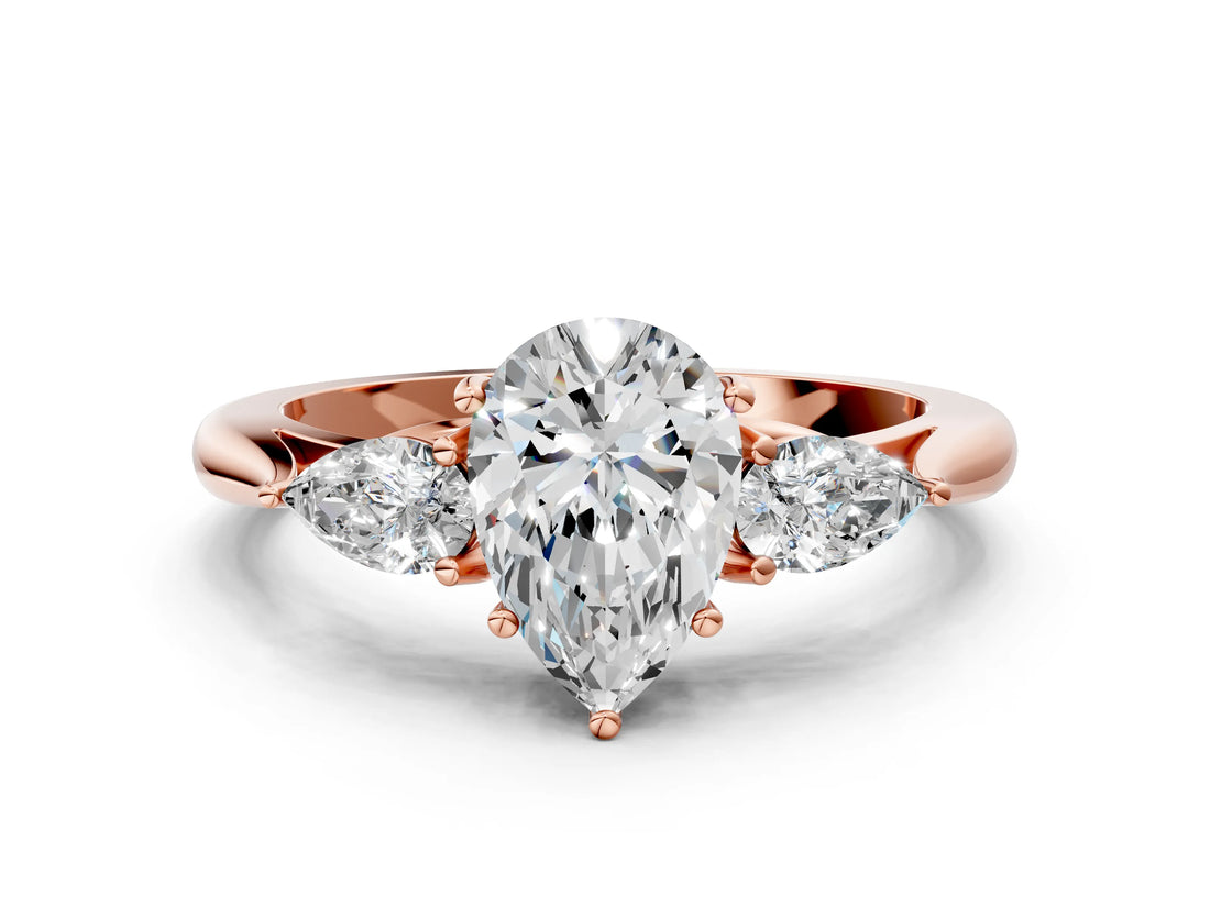 Rose gold Three-Stone Pear Cut Brilliant Diamond Solitaire Ring with Tapered Band and Four-Prong Setting_3