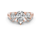 Rose gold Three-Stone Pear Cut Brilliant Diamond Trellis Ring with Comfort Fit Band_3