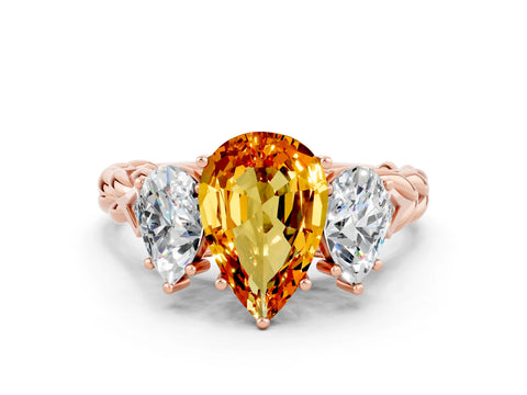 Rose gold Three-Stone Pear Cut Citrine Braided Band Ring with Four-Prong Setting_12