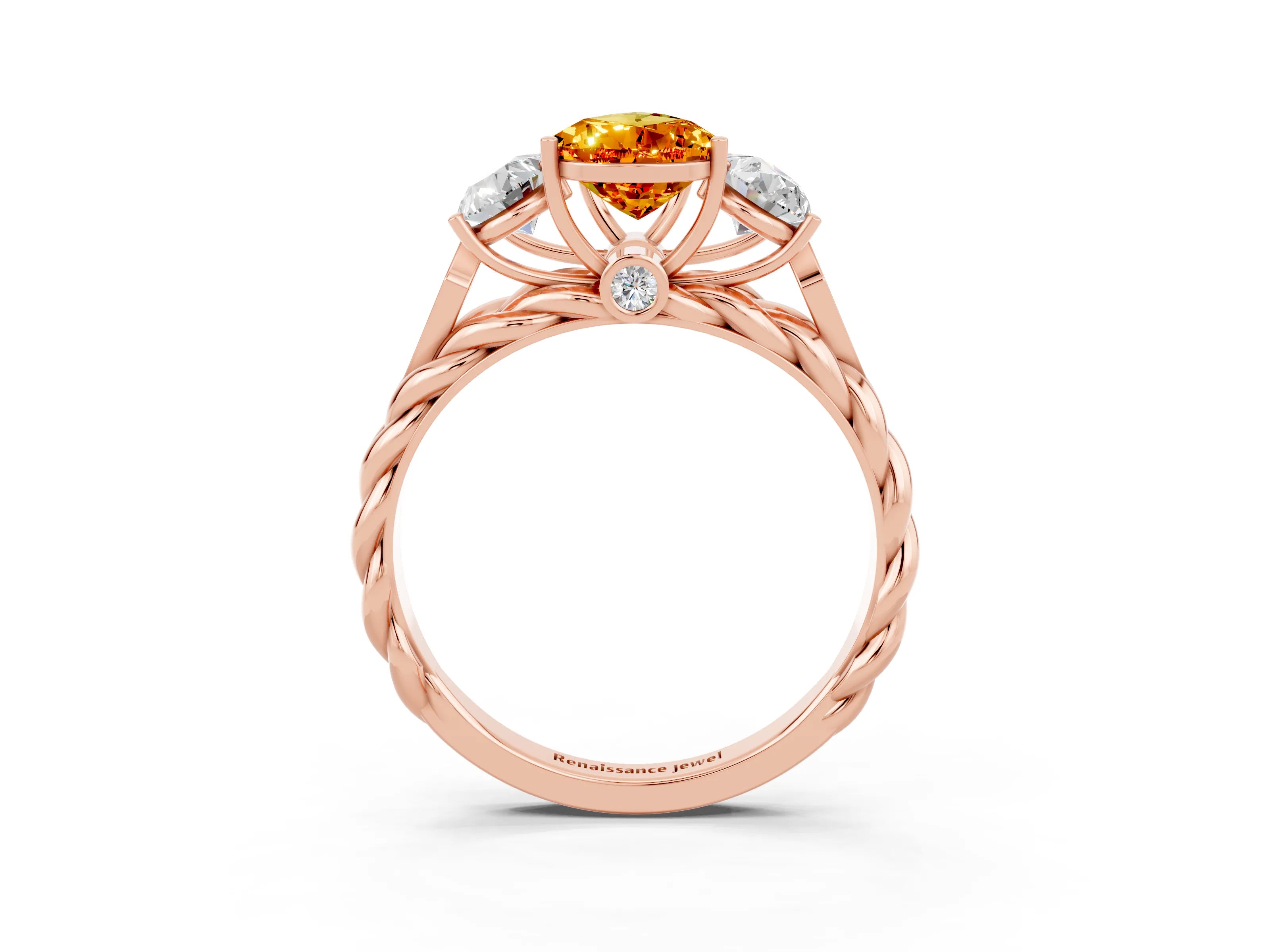 Rose gold Three-Stone Pear Cut Citrine Braided Band Ring with Four-Prong Setting_15