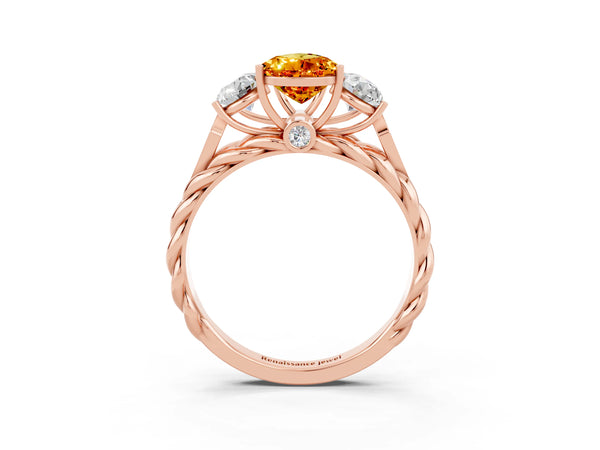 Rose gold Three-Stone Pear Cut Citrine Braided Band Ring with Four-Prong Setting