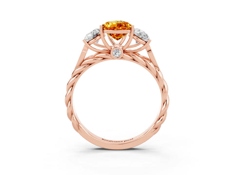 Rose gold Three-Stone Pear Cut Citrine Braided Band Ring with Four-Prong Setting_15
