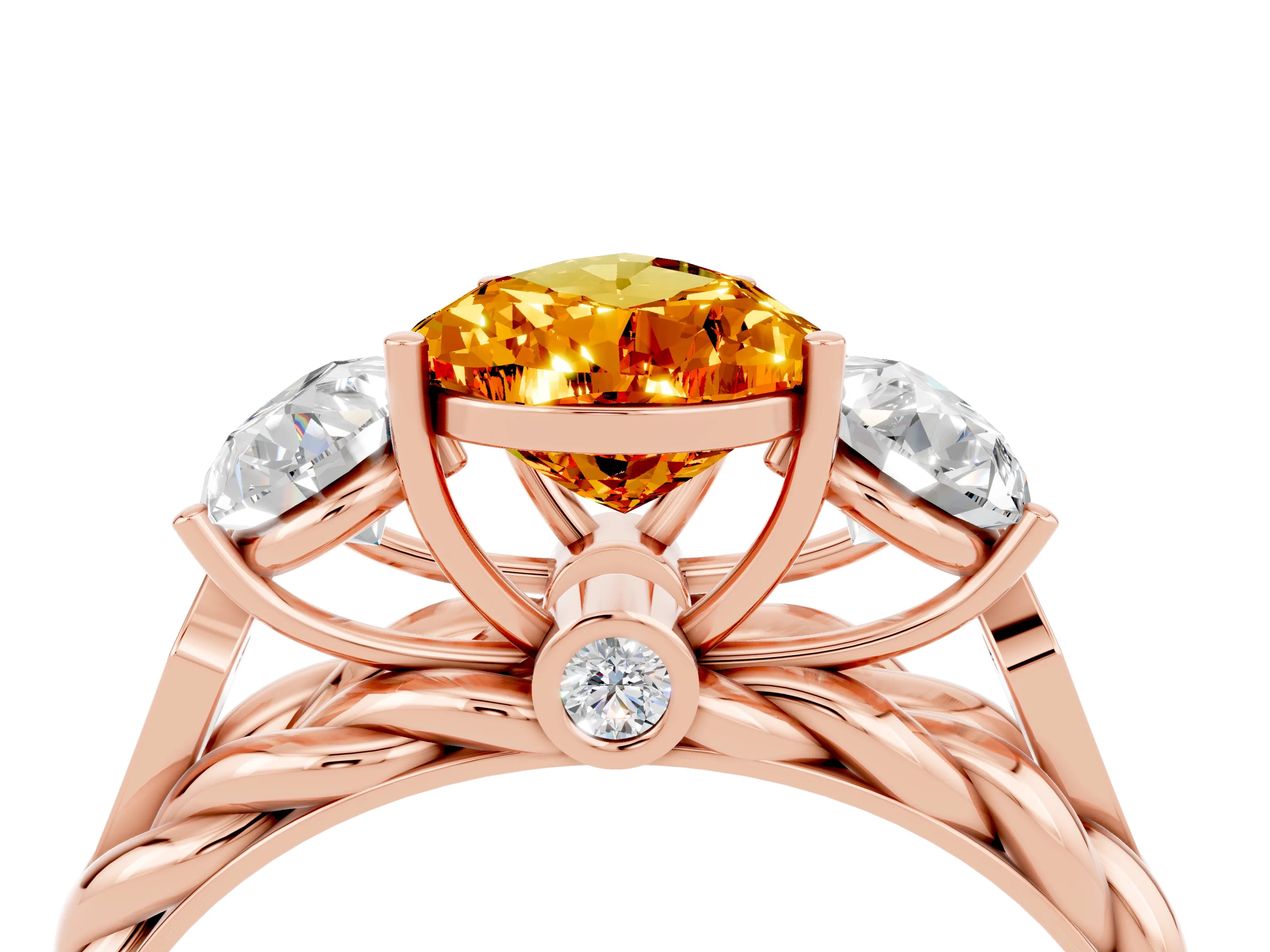 Rose gold Three-Stone Pear Cut Citrine Braided Band Ring with Four-Prong Setting_16