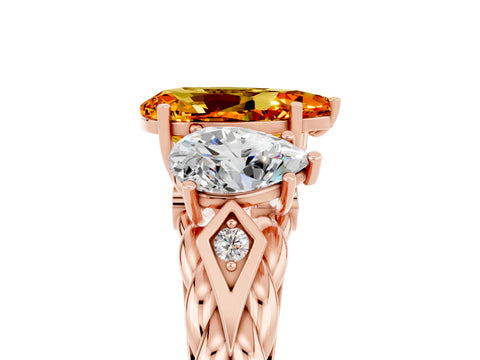 Rose gold Three-Stone Pear Cut Citrine Braided Band Ring with Four-Prong Setting_17