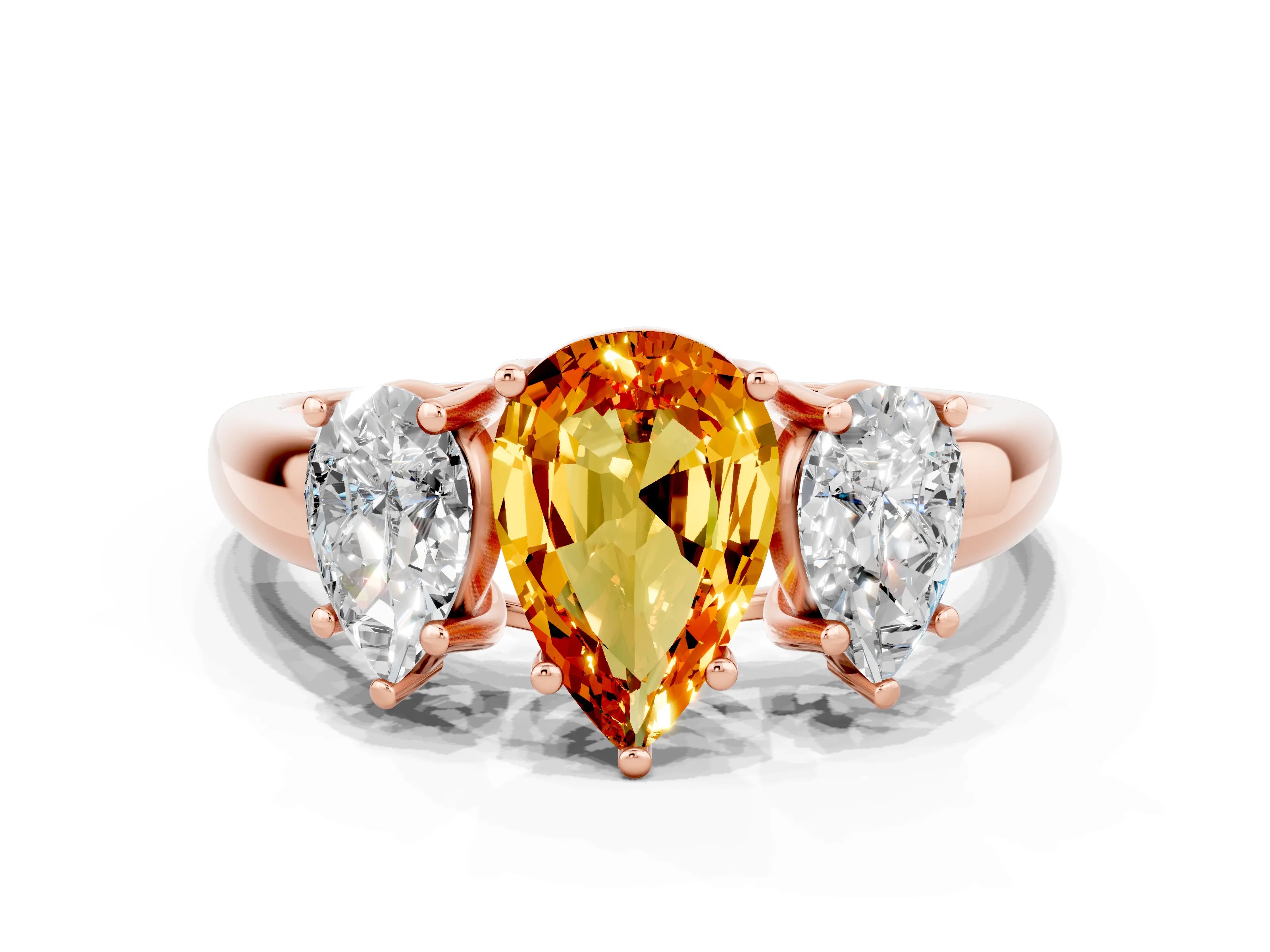 Rose gold Three-Stone Pear Cut Citrine Engagement Ring with Prong Setting