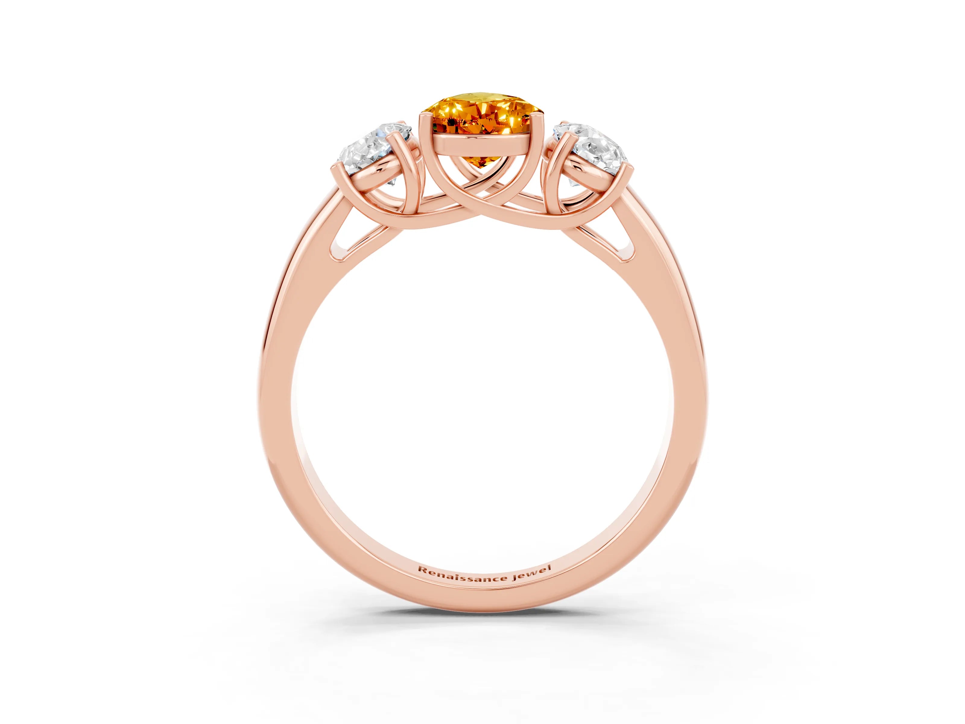 Rose gold Three-Stone Pear Cut Citrine Engagement Ring with Prong Setting_3