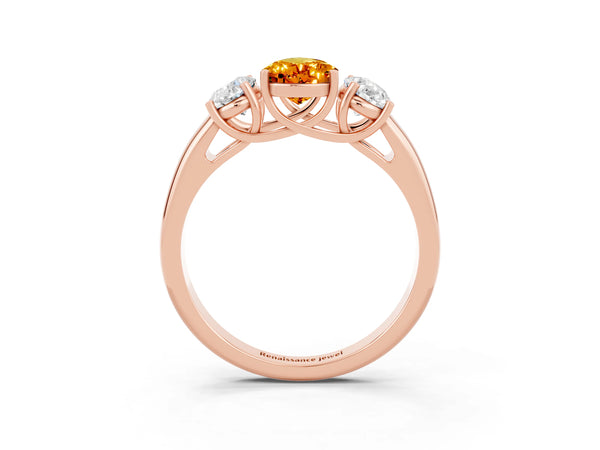 Rose gold Three-Stone Pear Cut Citrine Engagement Ring with Prong Setting