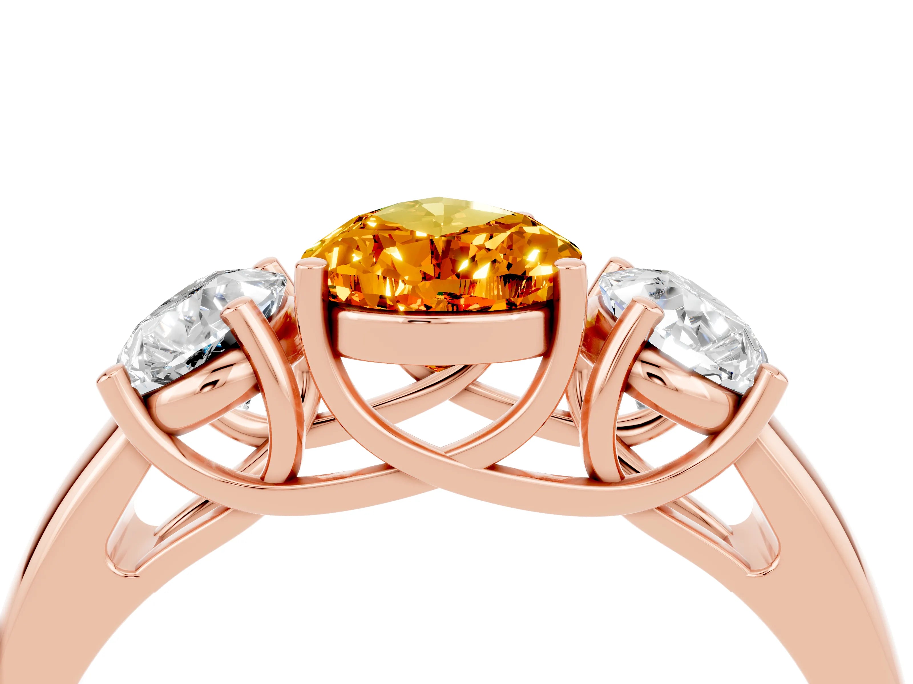 Rose gold Three-Stone Pear Cut Citrine Engagement Ring with Prong Setting_4