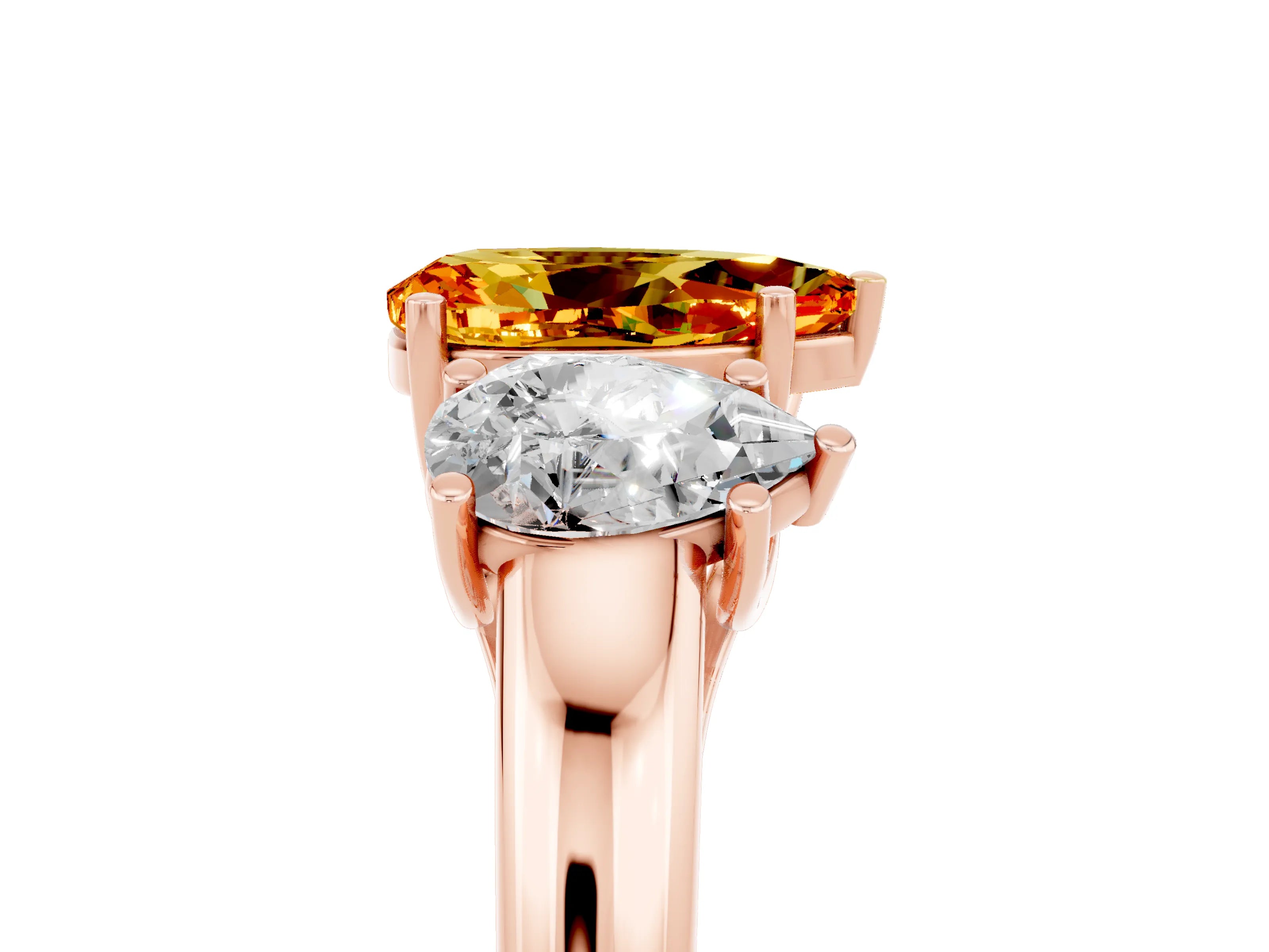Rose gold Three-Stone Pear Cut Citrine Engagement Ring with Prong Setting_5