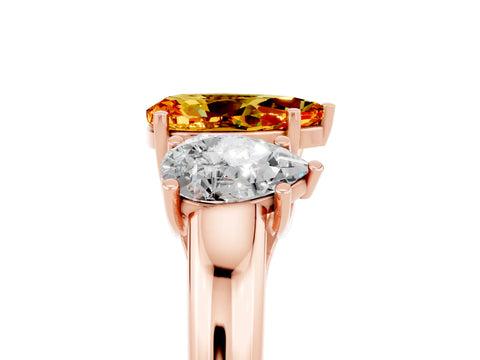 Rose gold Three-Stone Pear Cut Citrine Engagement Ring with Prong Setting_5