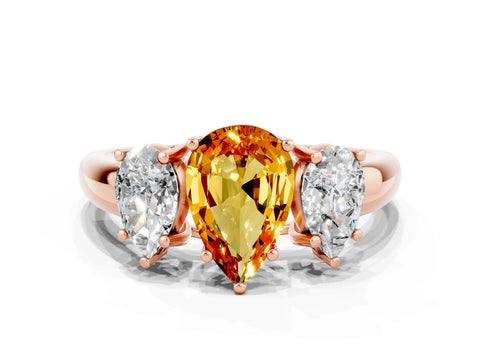 Rose gold Three-Stone Pear Cut Citrine Engagement Ring with Prong Setting