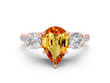 Rose gold Three-Stone Pear Cut Citrine Pavé Band with Four-Prong Setting