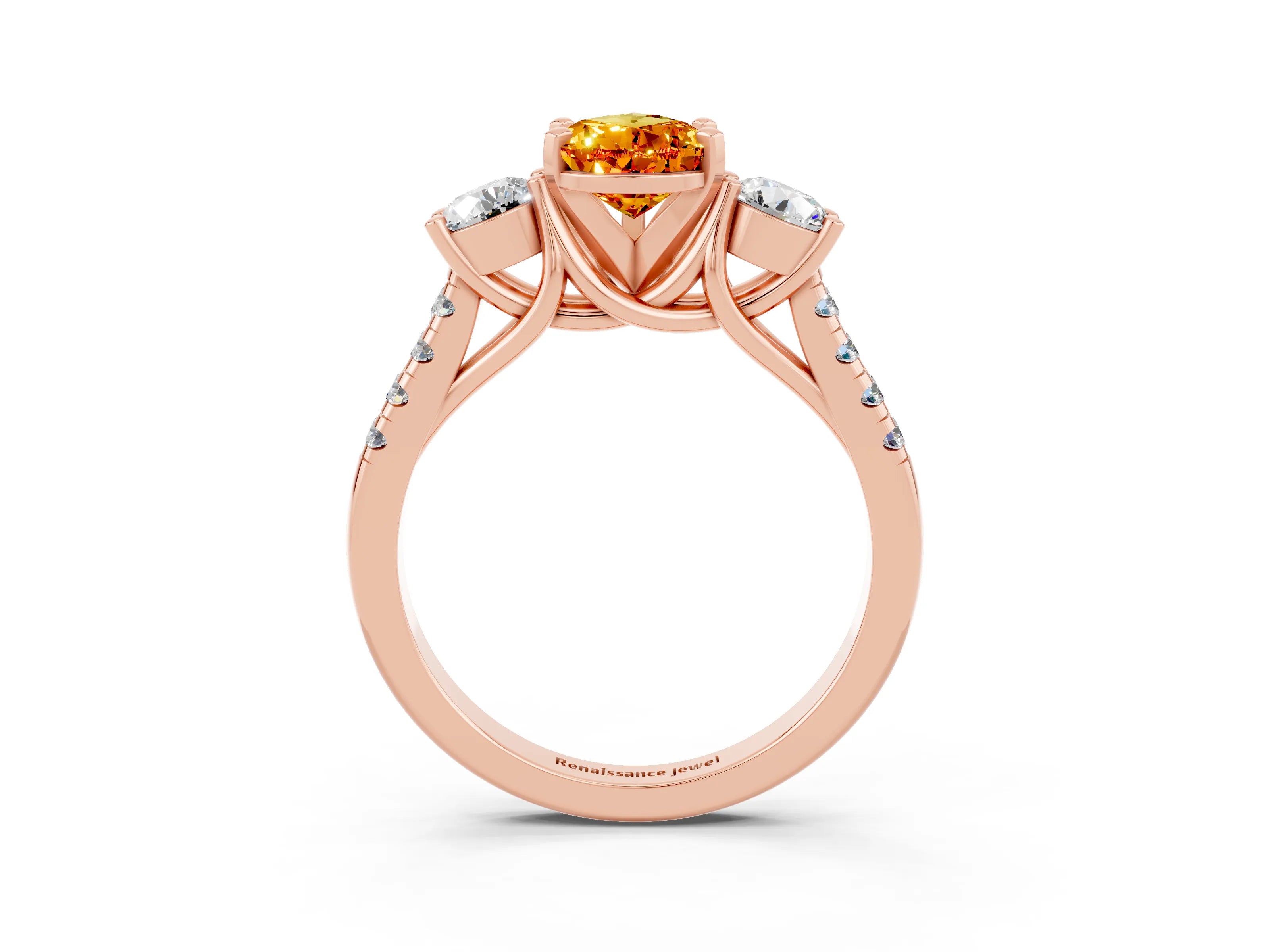 Rose gold Three-Stone Pear Cut Citrine Pavé Band with Four-Prong Setting_3
