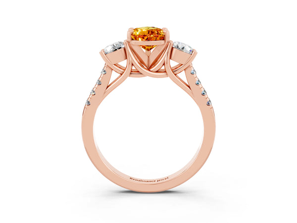 Rose gold Three-Stone Pear Cut Citrine Pavé Band with Four-Prong Setting