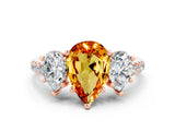 Rose gold Three-Stone Pear Cut Citrine Ring with Pavé Band and Prong Setting_12