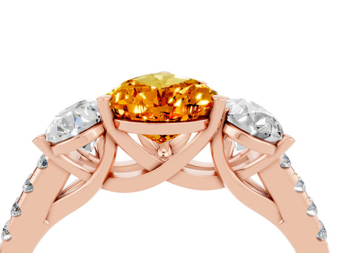 Rose gold Three-Stone Pear Cut Citrine Ring with Pavé Band and Prong Setting_16