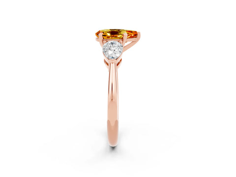Rose gold Three-Stone Pear Cut Citrine Ring with Pear Side Stones and Four-Prong Setting_2