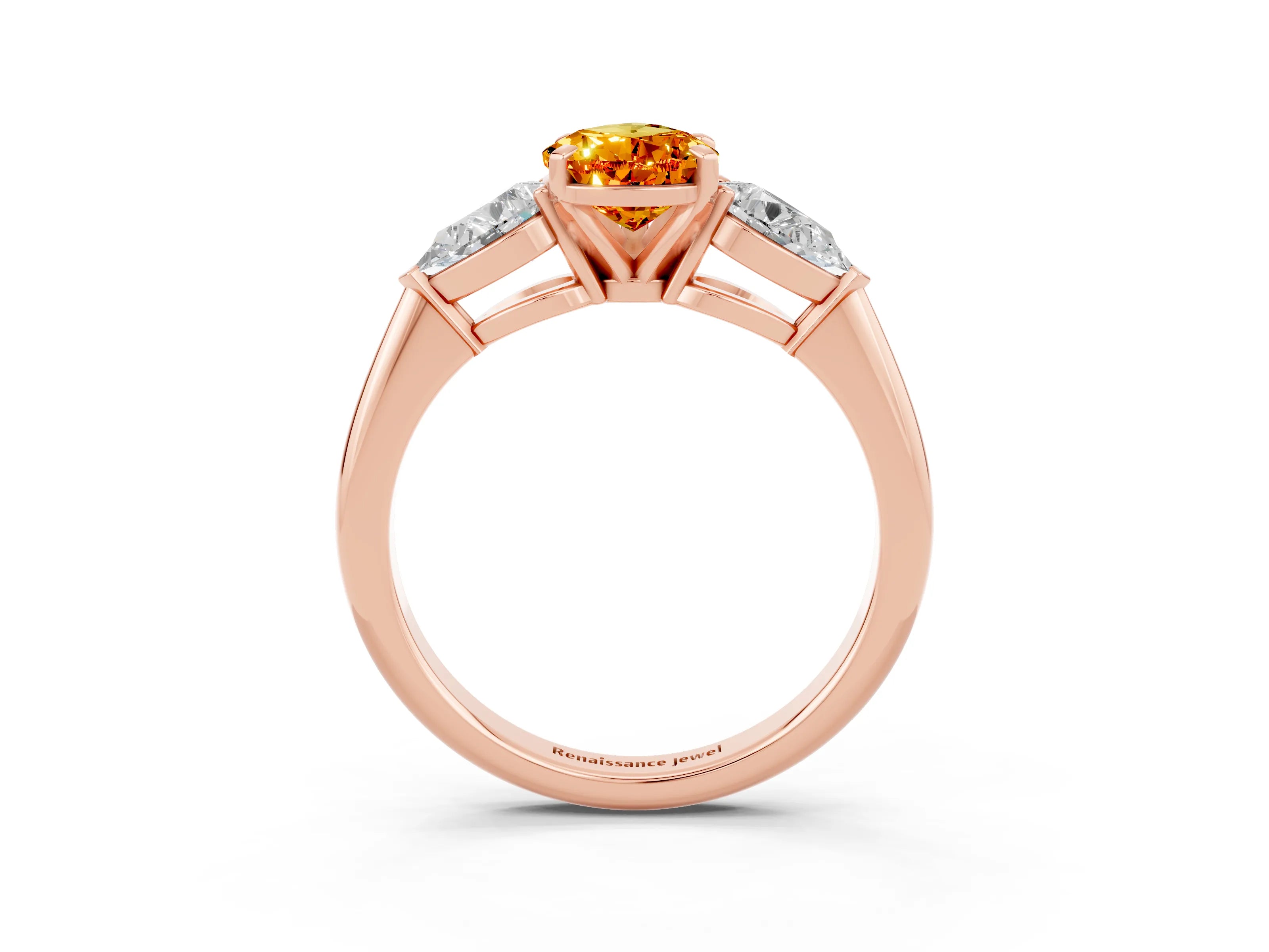 Rose gold Three-Stone Pear Cut Citrine Ring with Pear Side Stones and Four-Prong Setting_3