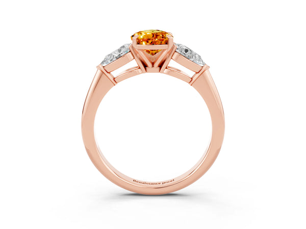 Rose gold Three-Stone Pear Cut Citrine Ring with Pear Side Stones and Four-Prong Setting