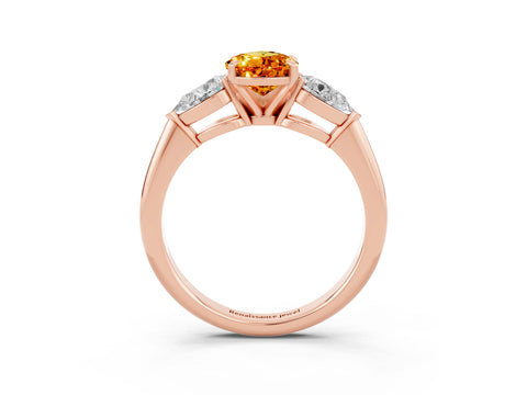 Rose gold Three-Stone Pear Cut Citrine Ring with Pear Side Stones and Four-Prong Setting_3