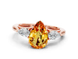 Rose gold Three-Stone Pear Cut Citrine Ring with Pear  Side Stones in Four-Prong Setting_12