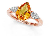 Rose gold Three-Stone Pear Cut Citrine Ring with Pear  Side Stones in Four-Prong Setting_13