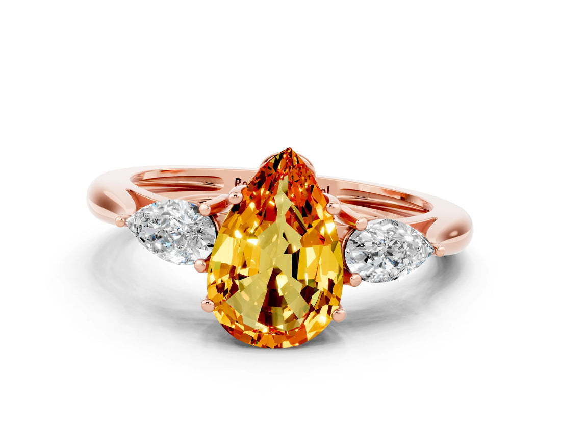 Rose gold Three-Stone Pear Cut Citrine Ring with Pear  Side Stones in Four-Prong Setting_36