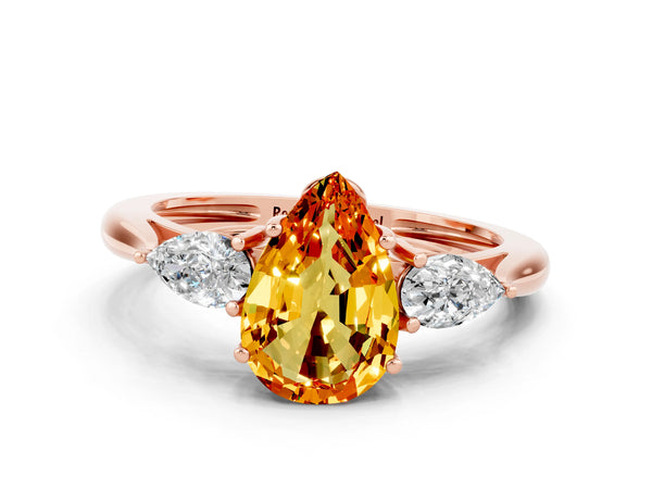 Rose gold Three-Stone Pear Cut Citrine Ring with Pear  Side Stones in Four-Prong Setting