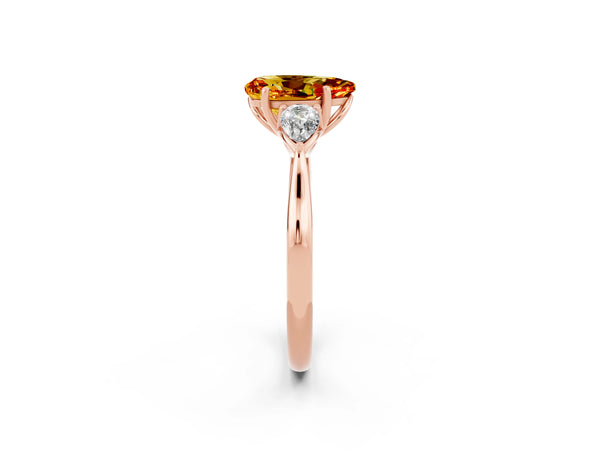 Rose gold Three-Stone Pear Cut Citrine Ring with Pear  Side Stones in Four-Prong Setting