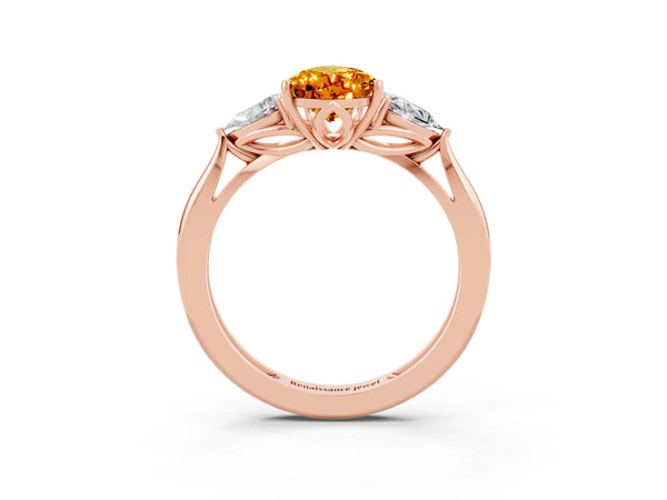 Rose gold Three-Stone Pear Cut Citrine Ring with Pear  Side Stones in Four-Prong Setting